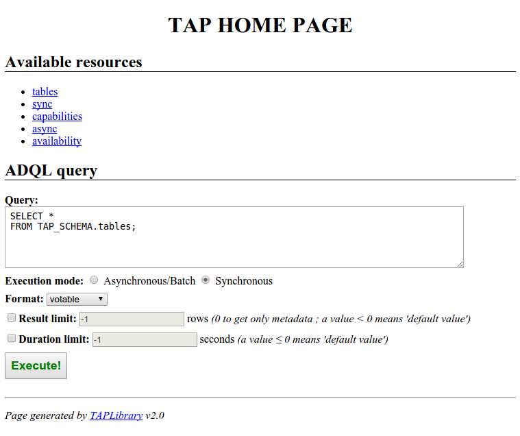 Default TAP Home Page
